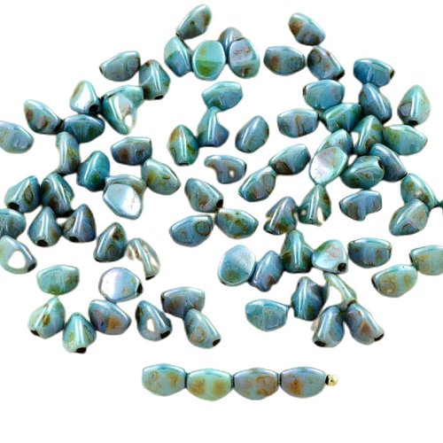 60pcs picasso marron bleu lustre pincée tchèque perles de verre 5mm sku-28509