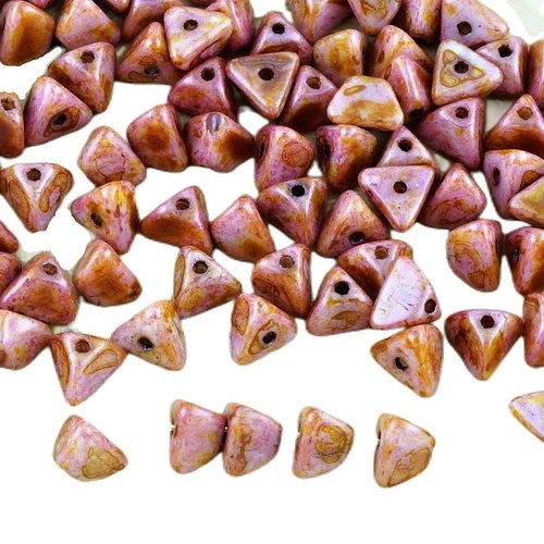 50pcs picasso rouge brun travertin grosse pincée triangle entretoise tchèque perles de verre 4mm x 7 sku-32173