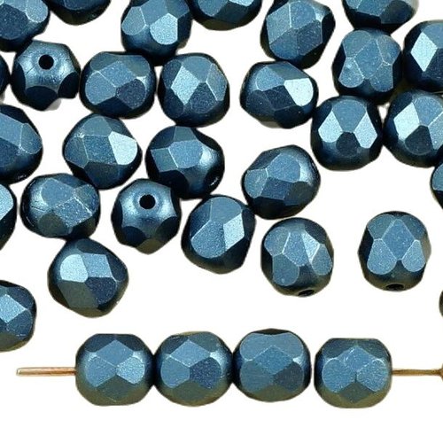 40pcs pastel nacré bleu marine ronde à facettes feu poli entretoise de verre tchèque perles 6mm sku-35523