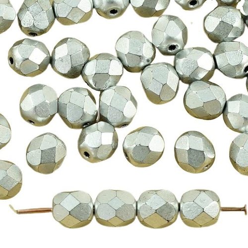 40pcs mat métallisé aluminium argent ronde à facettes feu poli entretoise de verre tchèque perles 6m sku-35518