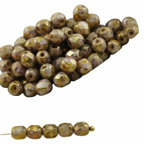 100pcs picasso brun pourpre d'or lustre verre tchèque ronde à facettes feu poli petites perles d'ent sku-31566
