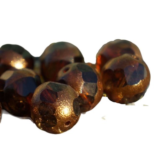 Mélange jaune noir bronze thru couper tchèque en verre à facettes perles rondes centrale 12mm 6pcs sku-16273