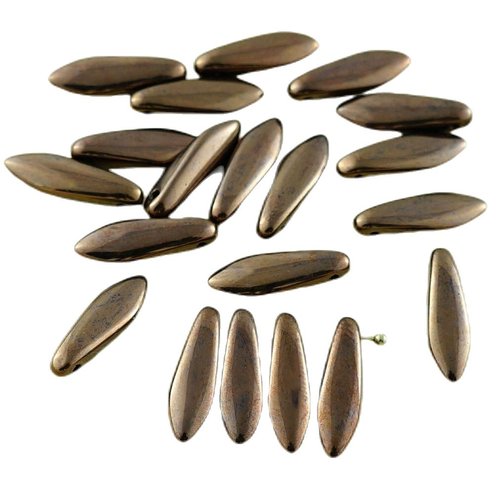 30pcs métallique jet de bronze verre tchèque poignard perles feuille plate 5 mm x 16mm sku-29201