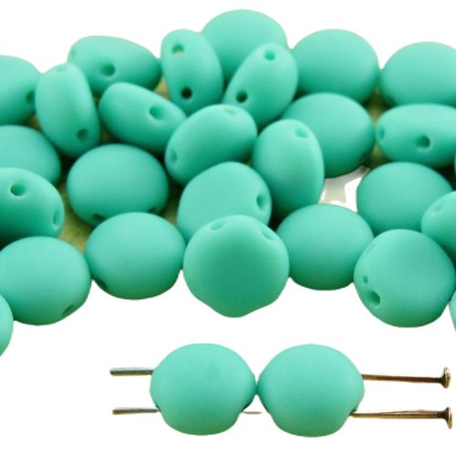 30pcs mat turquoise vert preciosa bonbons ronds en forme de dôme 2 deux trou la pièce tissage verre  sku-33865