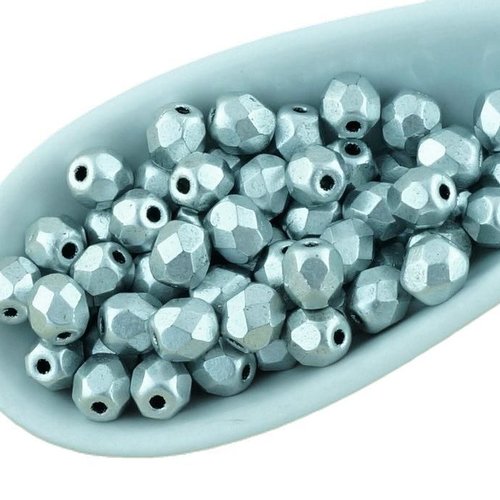 100pcs mat métallisé aluminium argent ronde à facettes feu poli entretoise tchèque perles de verre 4 sku-34524
