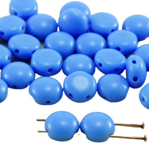 30pcs bleu opaque preciosa bonbons ronds en forme de dôme 2 deux trou la pièce tissage verre tchèque sku-33582
