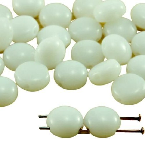 30pcs blanc albâtre opale preciosa bonbons ronds en forme de dôme 2 deux trou la pièce tissage verre sku-33583