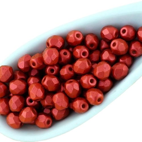 100pcs mat métallique de lave rouge rond à facettes feu poli petite entretoise tchèque perles verre  sku-33103