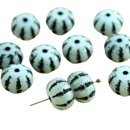 8pcs opaque blanc à rayures noires verre tchèque écrasé melon perles de la citrouille d'halloween fr sku-28738