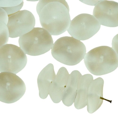 12pcs mat blanc cristal dépoli pressé ondulation de verre tchèque perles rondes agité disque rondell sku-30951