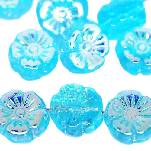 20pcs cristal aigue-marine bleu turquoise clair ab moitié à plat pièce rond de fleurs verre tchèque  sku-43231