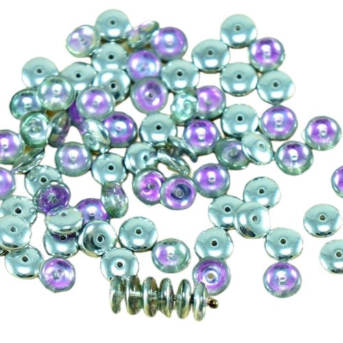 60pcs argent cristal violet demi-verre tchèque disque rondelle perles solo plat espaceur un trou de  sku-27465