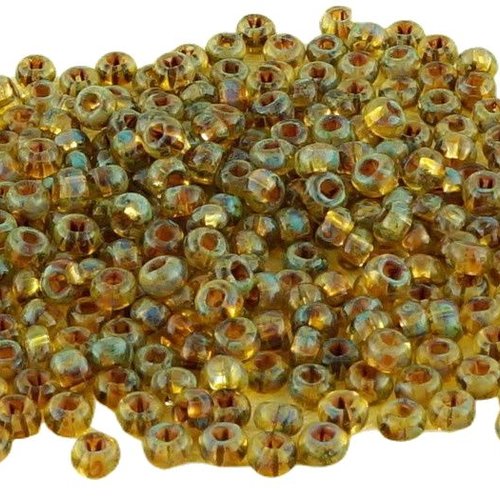 Anissa picasso cristal jaune rustique terreux tribal tour 5/0 tchèque en verre grand trou perles de  sku-33342