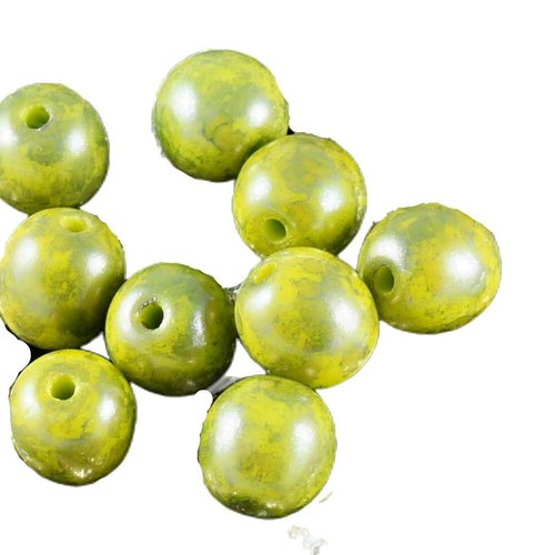 Travertin vert olive en verre tchèque perles rondes 6mm 40pcs sku-18512