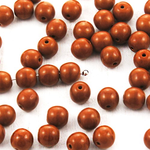 40pcs opaque brun rond druk verre tchèque pressé perles de 6mm sku-38757