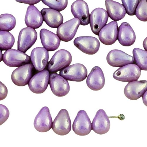 40pcs opaque violet or lustre petite larme de verre tchèque perles 4 mm x 6 sku-34498