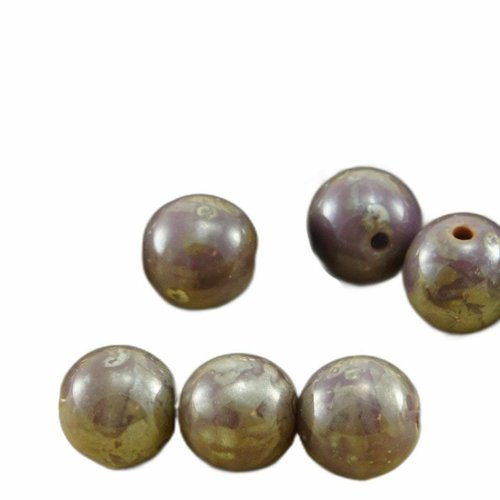 40pcs picasso argent brun opaque violet rond druk verre tchèque pressé perles de 6mm sku-31944