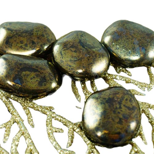 Or grand ovale tchèque perles en verre de 25mm x 20mm lot 2 sku-18149