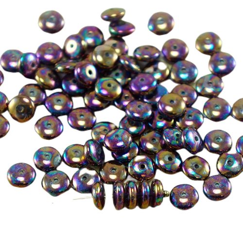 60pcs métallique iris violet verre tchèque disque rondelle perles solo plat espaceur un trou de 6mm sku-27373