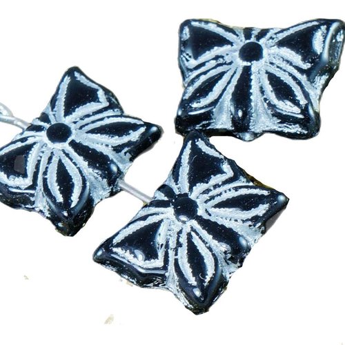 Noir argent papillon de papillon verre tchèque perles l'insecte animal halloween 14mm x 11mm 8pcs sku-19161