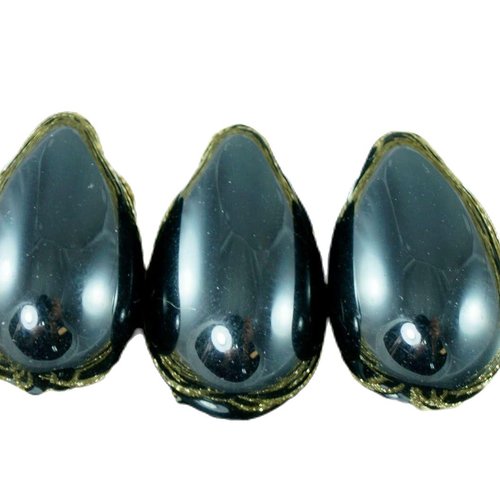 Extra large noir opaque en forme de larme halloween verre tchèque perles 24mm x 14mm 2pcs sku-18230