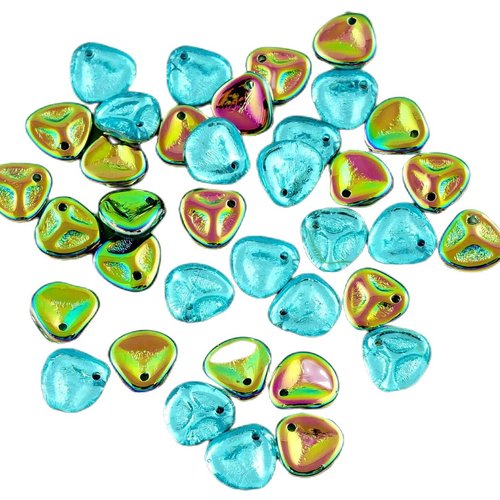 50pcs cristal bleu aqua vitrail demi-verre tchèque de pétale rose perles pressées à plat fleur 7mm x sku-28474