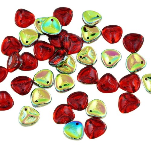 50pcs cristal rouge rubis dichroïque vitrail demi-verre tchèque de pétale rose perles pressées à pla sku-28475