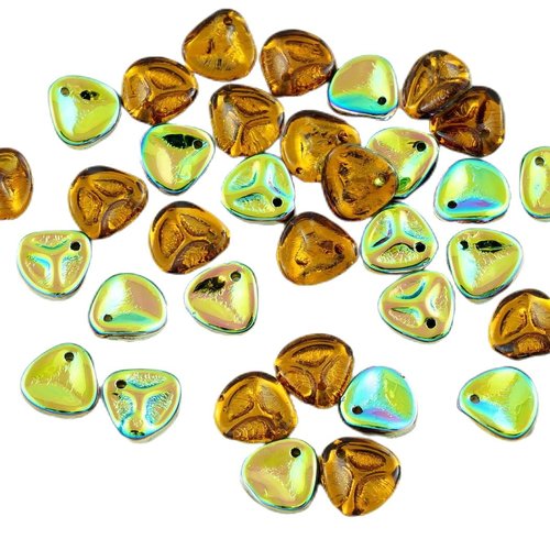 50pcs cristal topaze jaune clair métallisé dichroïque vitrail demi-verre tchèque de pétale rose perl sku-28476