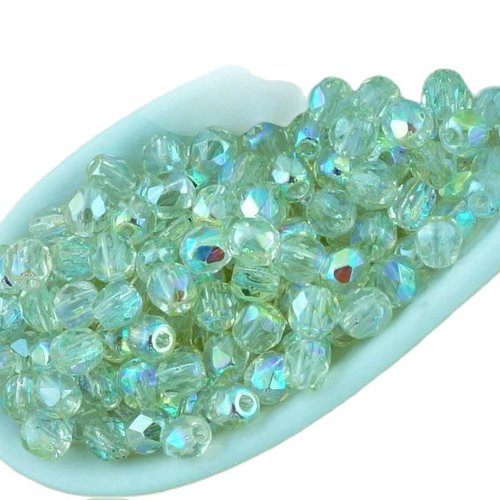 100pcs cristal vert arc-en-ciel ronde à facettes feu poli petite entretoise de verre tchèque perles  sku-33000