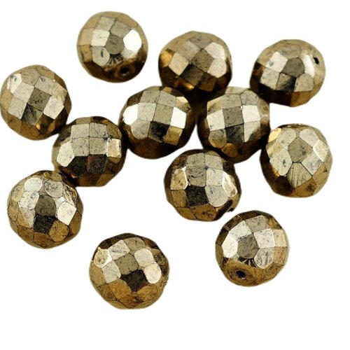 10pcs grand métallisé vieil or bronze ronde verre tchèque perles de feu poli facettes noël 12mm sku-29087