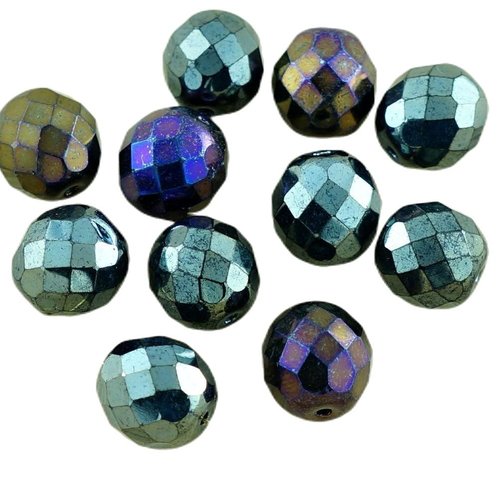 10pcs grand brun métallique arc-en-ciel de l'iris tour verre tchèque perles feu poli facettes noël 1 sku-29094