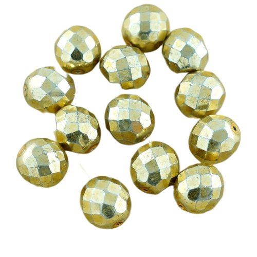 10pcs grand métallisé vieil or ronde verre tchèque perles de feu poli facettes noël 12mm sku-29099