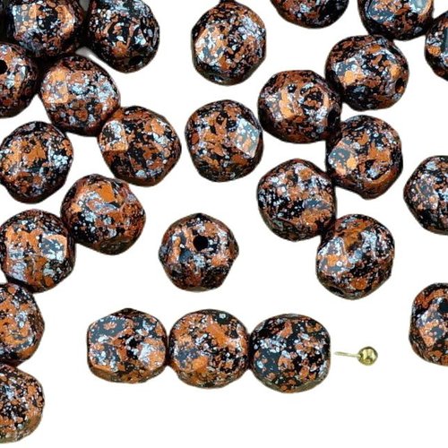 40pcs opaque jet de granit noir tweedy argent bronze patine repéré ronde à facettes feu poli entreto sku-33206