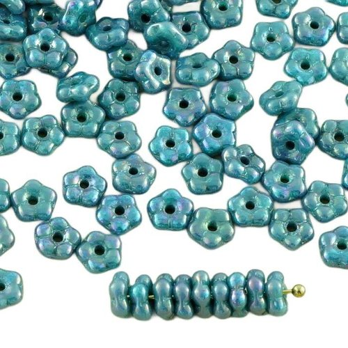 80pcs nébuleuse opaque turquoise verre tchèque petite télévision ne-m'oubliez-pas de fleurs spacer p sku-31099