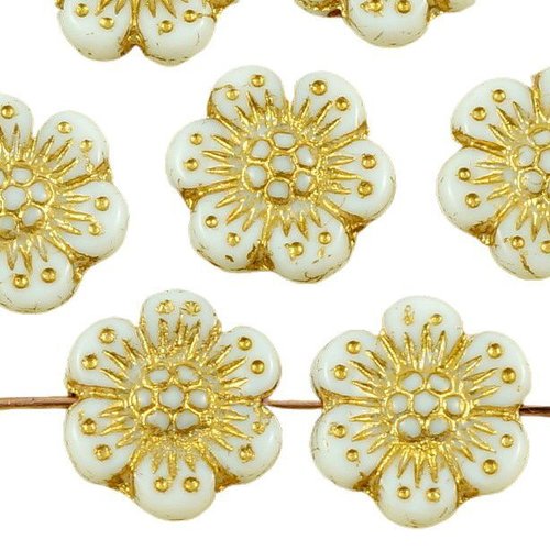 10pcs blanc opaque or patine de lavage à plat monnaie rond anémone fleur soleil focal pendentif hall sku-35813