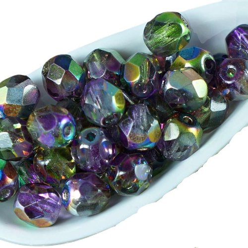 La magie violet vert cristal tchèque en verre à facettes feu poli perles rondes 6mm 40pcs sku-19008
