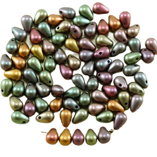 40pcs mat pourpre violet rainbow verre tchèque petite larme perles de 4 mm x 6 sku-27284