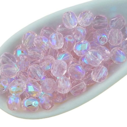 100pcs cristal rose clair valentine clair ab demi-rond à facettes feu poli entretoise tchèque perles sku-34525