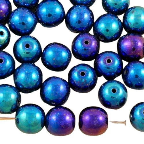 20pcs bleu métallisé violet arc-en-ciel de l'iris tour druk entretoise semences verre tchèque perles sku-35648