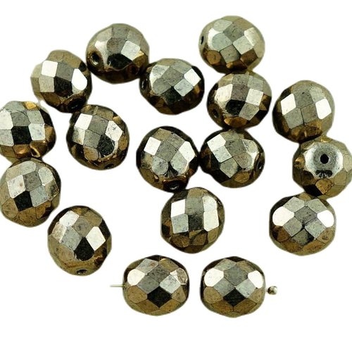 10pcs métallique âge d'or de bronze verre tchèque ronde à facettes feu poli perles 10mm sku-29062