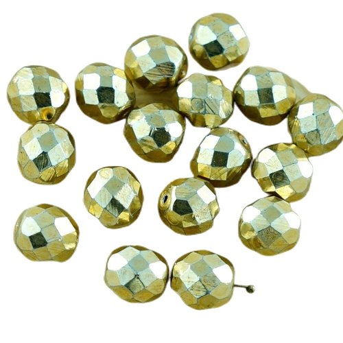 10pcs métallisé vieil or verre tchèque ronde à facettes feu poli perles 10mm sku-29063