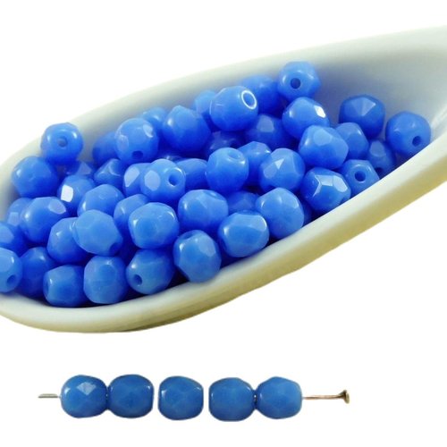 100pcs opaque lumière bleu saphir ronde à facettes feu poli petite entretoise tchèque perles de verr sku-33475