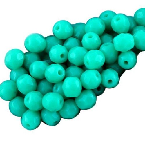 100pcs opaque turquoise green ronde à facettes feu poli petite entretoise tchèque perles de verre 4m sku-33362