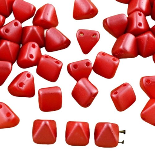 16pcs de perles pastel foncé rouge corail petite pyramide goujon 2 deux trou verre tchèque 6mm x sku-31328