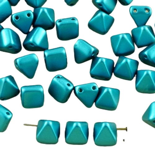 16pcs de perles pastel teal bleu turquoise petite pyramide goujon 2 deux trou verre tchèque 6mm x sku-31317