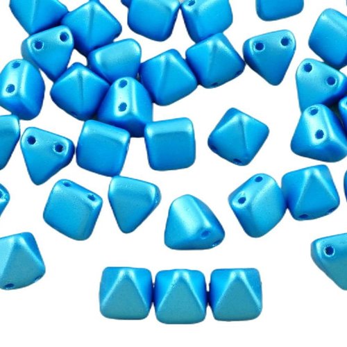 16pcs de perles pastel bleu azur petite pyramide goujon 2 deux trou verre tchèque 6mm x sku-31323