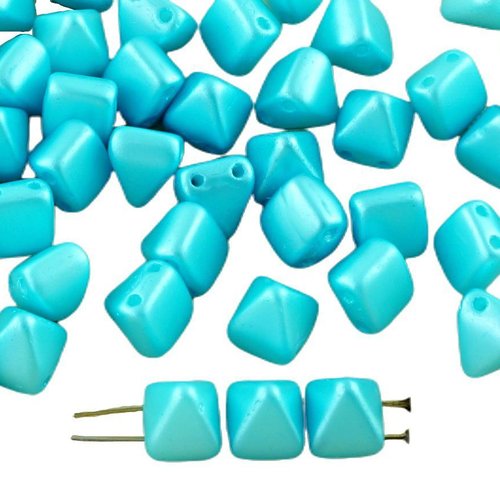 16pcs de perles pastel bleu aqua turquoise petite pyramide goujon 2 deux trou verre tchèque 6mm x sku-31324