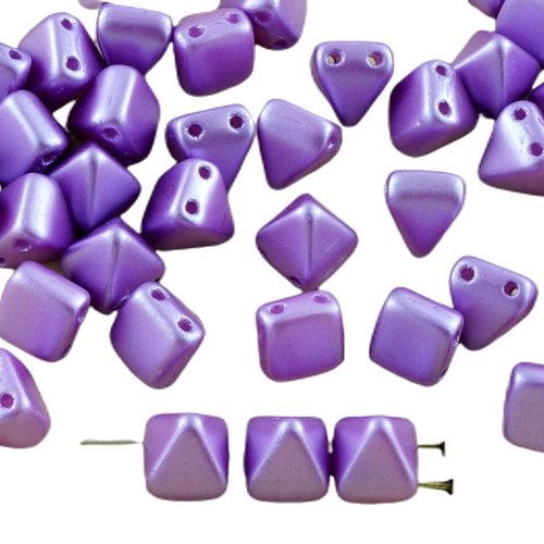 16pcs de perles pastel pourpre violet petite pyramide goujon 2 deux trou verre tchèque 6mm x sku-31326