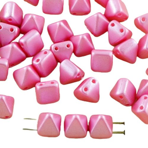 16pcs de perles pastel valentine rose petite pyramide goujon 2 deux trou verre tchèque 6mm x sku-31329