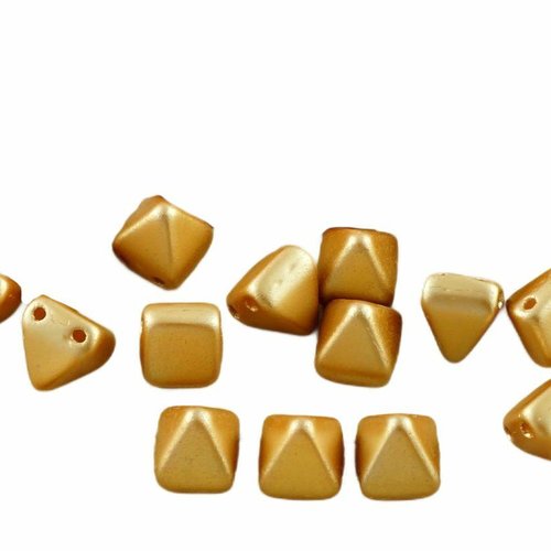 16pcs de perles pastel l'ambre d'or blé petite pyramide goujon 2 deux trou verre tchèque 6mm x sku-31331